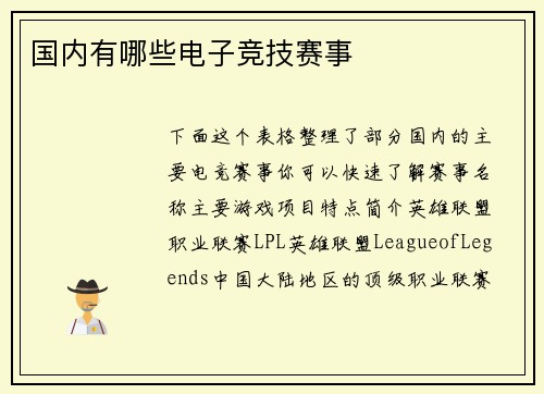 国内有哪些电子竞技赛事